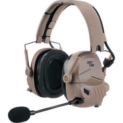 Наушники активные ShotTime с подключением к радиостанции, NRR 26dB, Tan